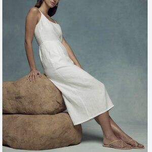 NWT Quince 100% European Linen Scoop Neck Midi Dress White Smocked Size Small